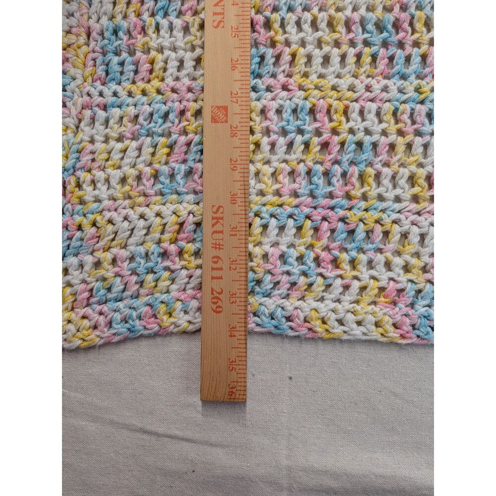 Coquette Pastel Crochet Baby Blanket 34x26 Pink Blue Yellow White Handmade Style